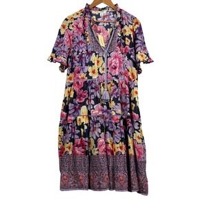 NWT Sundance Women Tiered ShortSleeve Peasant MidiDress Sz S Purple Cottage Boho